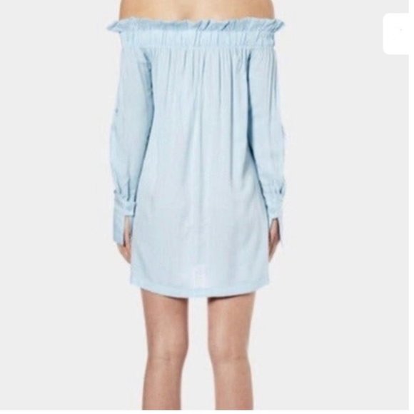 MinkPink XS Blue On Off Shoulder Long Rolltab Sleeve Mini Dress - Picture 2 of 5